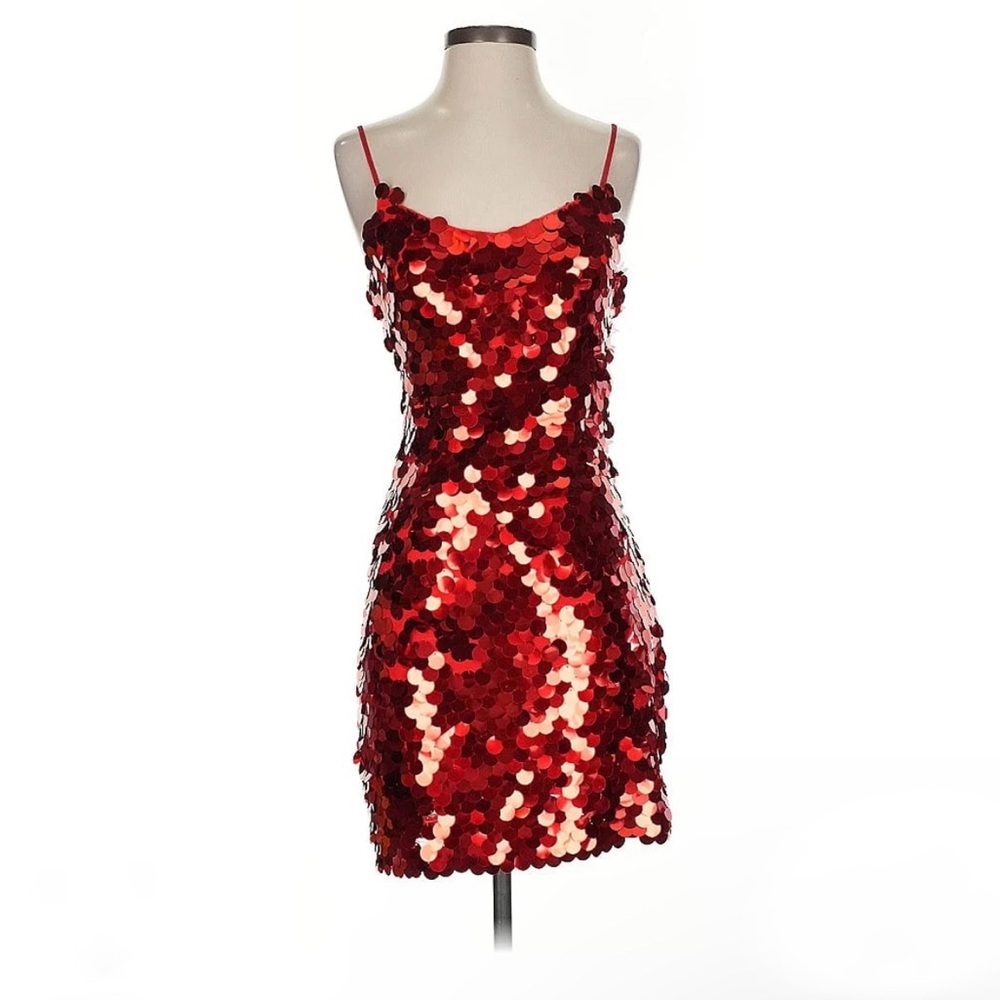 Theia Love by Theia Red Sequin Disc Mini Red Dress 4 Christmas Party Holiday NYE